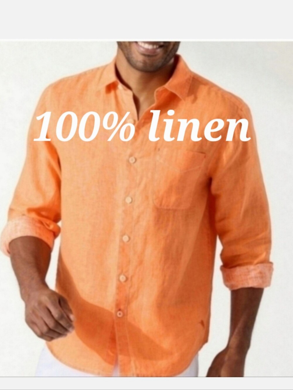 100% linen Men's Orange Casual Shirt
